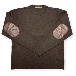 Raffi Linea Uomo 100% Merino Wool Elbow Patch Crewneck Sweater SIZE L Brown